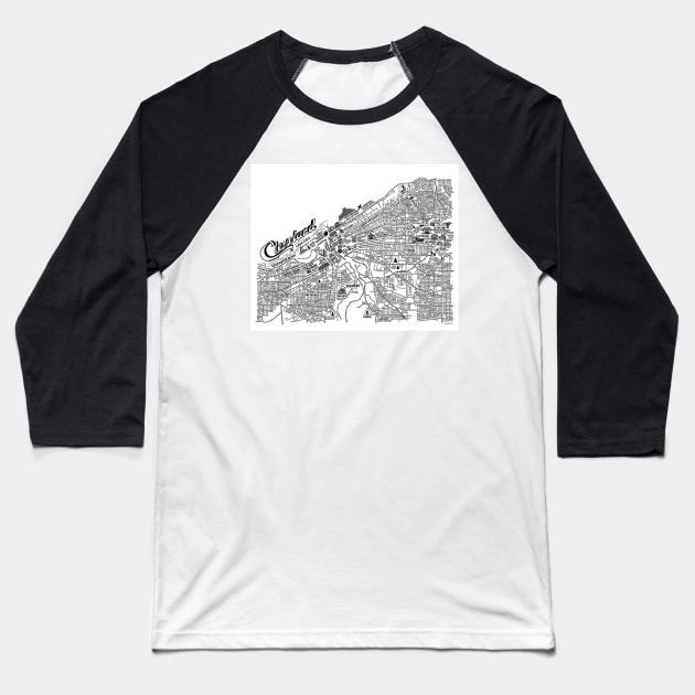 Cleveland Ohio Map Baseball T-Shirt by fiberandgloss